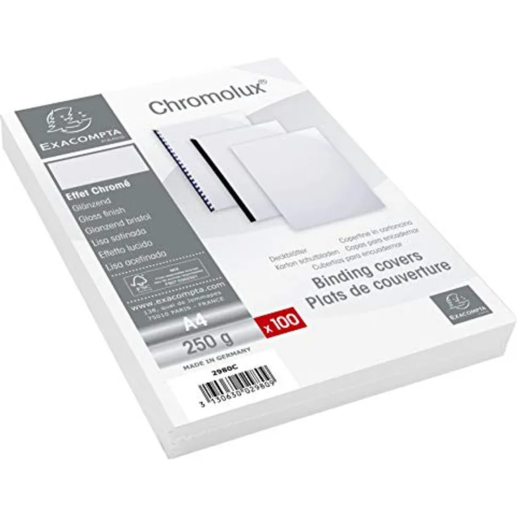 Exacompta 2980C Einbanddeckel DIN A4 weiß, 100er Pack aus Glanz-Karton - für Bindesysteme Forever, hergestellt in Frankreich
