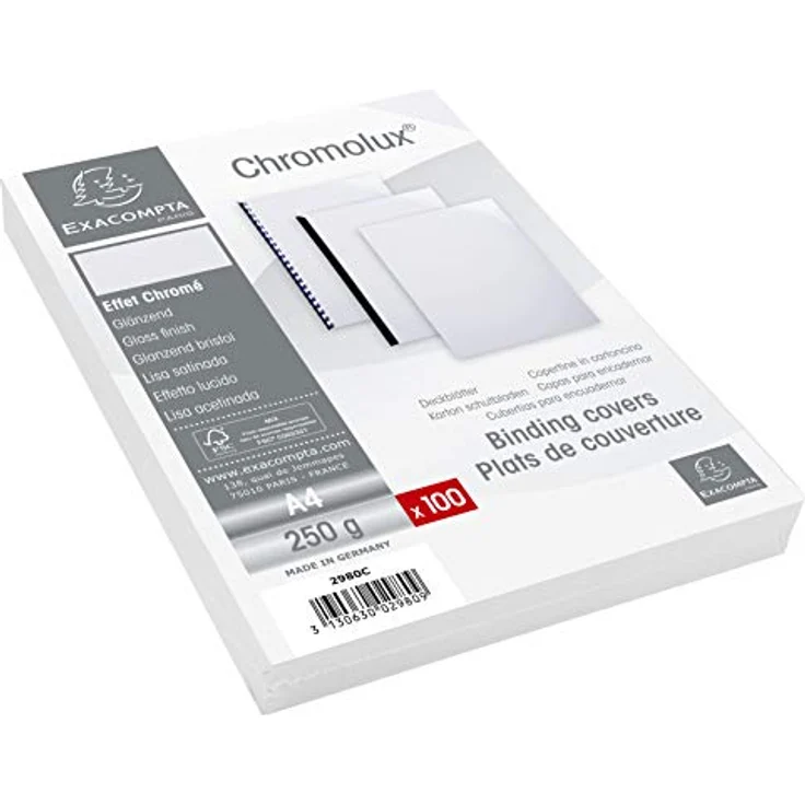 Exacompta 2980C Einbanddeckel DIN A4 weiß, 100er Pack aus Glanz-Karton - für Bindesysteme Forever, hergestellt in Frankreich – Bild 1