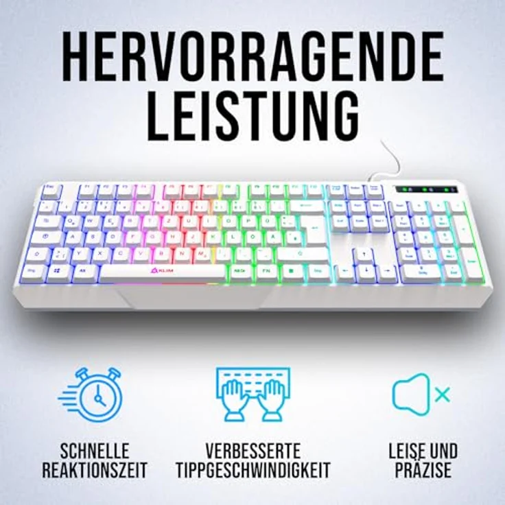 KLIM Chroma Gaming Tastatur QWERTZ DEUTSCH mit Kabel USB Weiß + Langlebig, Ergonomisch, Wasserdicht, Leise, RGB - PC Mac Xbox One X PS4 – Bild 4