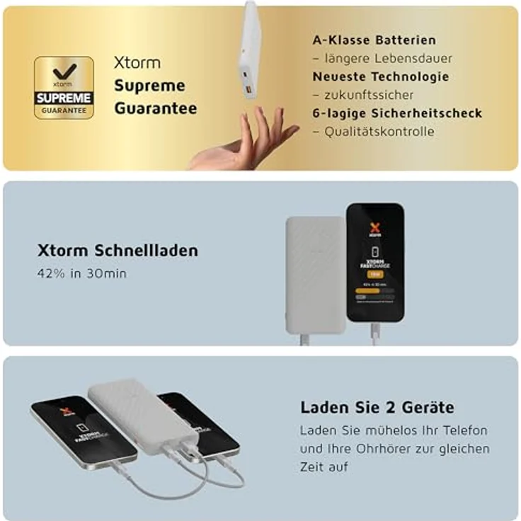 Xtorm Go2 Powerbank - 10.000mAh - 1x USB-A, 1x USB-C - Leistungsstarke und nachhaltige Powerbank - Ash White – Bild 4