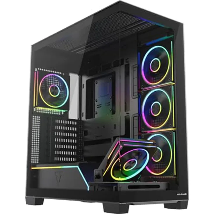 MODECOM Volcano Stellar Plus ARGB 5F, Gaming-Computergehäuse mit 5 ARGB-Lüftern, gehärtetem Glas, USB 3.0 und USB-C, schwarz