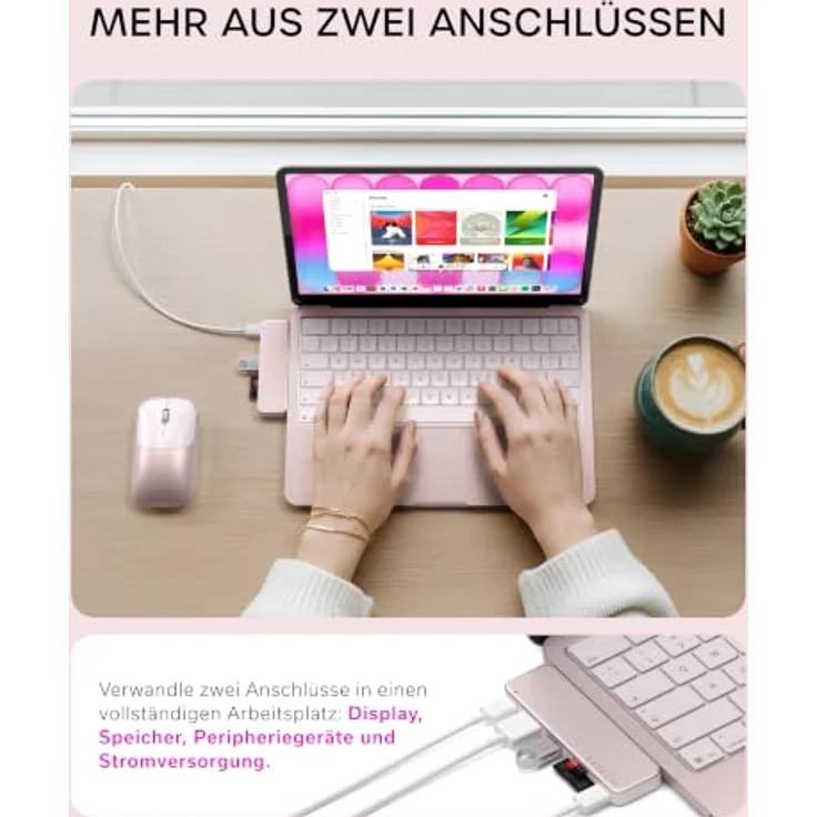 SATECHI USB-C Snap Hub 6-in-2 für MacBook Neo, 4K HDMI, 5 Gbit/s USB-A/C, SD/microSD Kartenleser, Rosa – Bild 5