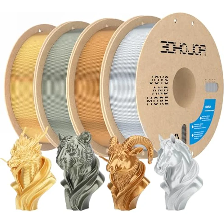 3DHoJor Silk PLA Filament 1.75mm, Seidenglattes Finish, hochglänzende Oberfläche, Maßgenauigkeit +/- 0.03mm, 1KG Spule in Gold, Silber, Kupfer, Seidenbronze – Bild 1