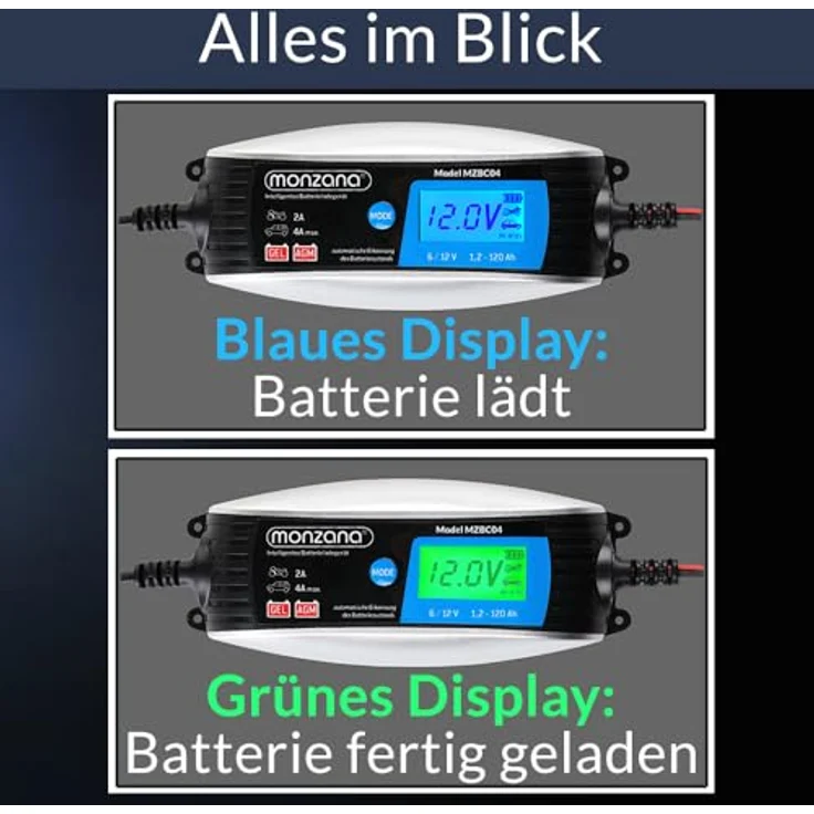 KFZ Batterieladegerät vollautomatisch 6V 12V Auto Motorrad Ladegerät LCD-Bildschirm Erhaltungsladung – Bild 4