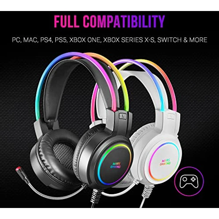 Mars Gaming MHRGB, Chroma RGB Flow Headset, Professionelles Mikrofon, Räumlicher Klang, Schwarz – Bild 5