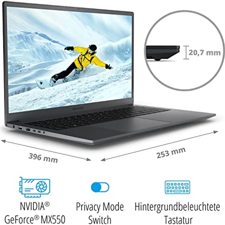 MEDION P17615 43,9 cm (17,3 Zoll 100% sRGB) Full HD Laptop (Intel Core i5-12500H, 512GB SSD, 8GB DDR4 RAM, GeForce MX550, Webcam, Win 11 Home) - Leistungsstarkes Notebook mit Intel Core i5-12500H, 512GB SSD, GeForce MX550 (schwarz) – Bild 3