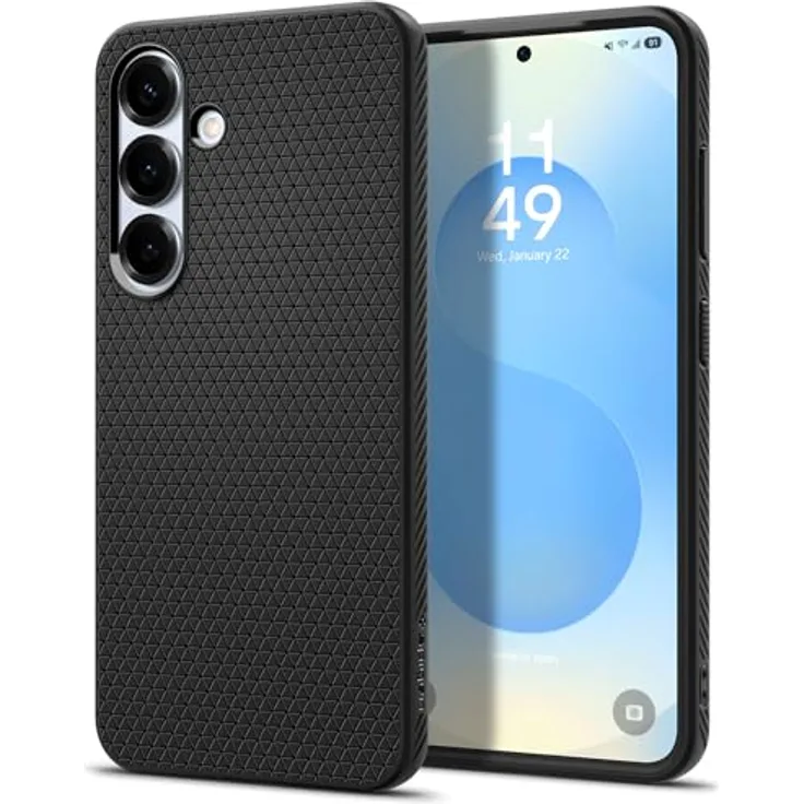 Spigen Liquid Air Hülle Kompatibel mit Samsung Galaxy S25 -Schwarz Gemustertes TPU, Air Cushion Technologie, Eckschutz, Spider Web - Handyhülle