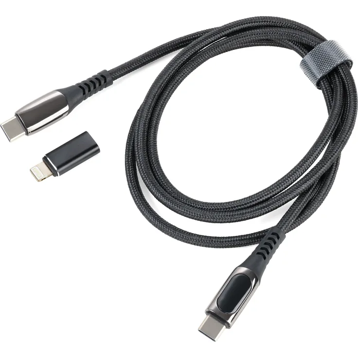 TROIKA CBL10/BK, 1 m USB-C Kabel mit Lightning Adapter, 100W Leistung, Schwarz
