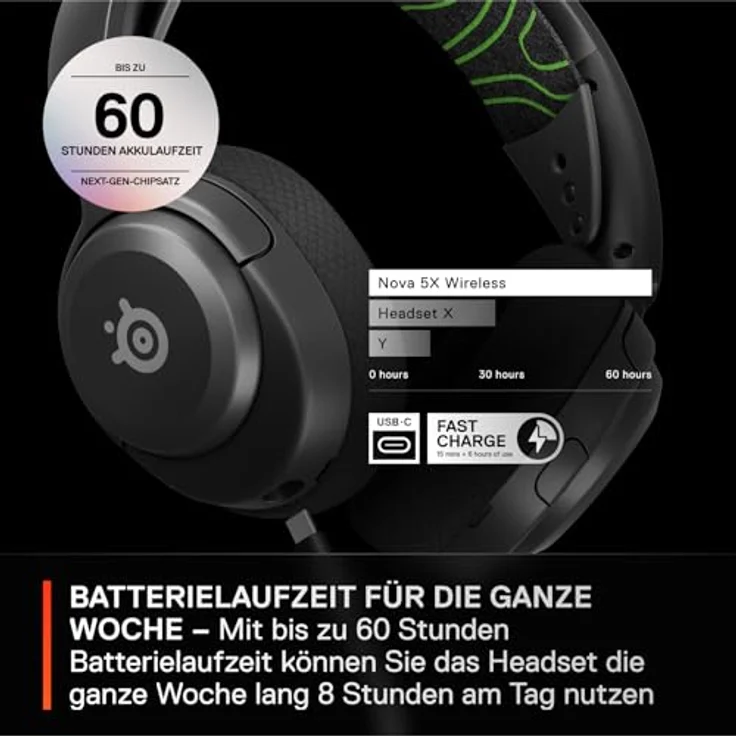 SteelSeries Arctis Nova 5X Wireless Xbox Gaming Headset – Magnetische Neodym-Treiber – 100+ Audio Presets – 60 Std. Akkulaufzeit – 2,4 GHz / BT – ClearCast Gen2.X Mik – Für Xbox, PS, PC, Switch, Handy – Bild 5