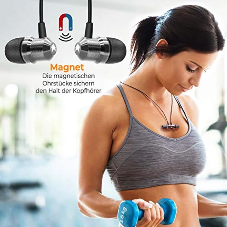 Mobilefox In-Ear Kopfhörer Headset Magnet Sport Design Memory Foam Ohrhörer Mikrofon Anthrazit, Aluminium, 3,5mm Klinkenanschluss – Bild 3