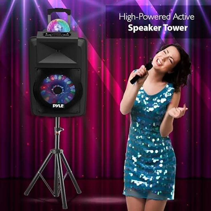 Pyle PSUFM1280B, Aktiver PA Lautsprecher mit 700 Watt, Bluetooth, Subwoofer 12 Zoll, tragbar mit Rädern und Mikrofonset, Schwarz – Bild 6
