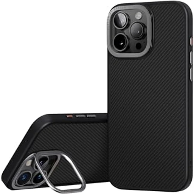 UNIQ KEVA MAX, Schutzhülle für iPhone 16 Pro Max, Aramidfaser, Carbon-Schwarz, mit verbessertem Magnetladen und integriertem Kameraflip-Ständer – Bild 1