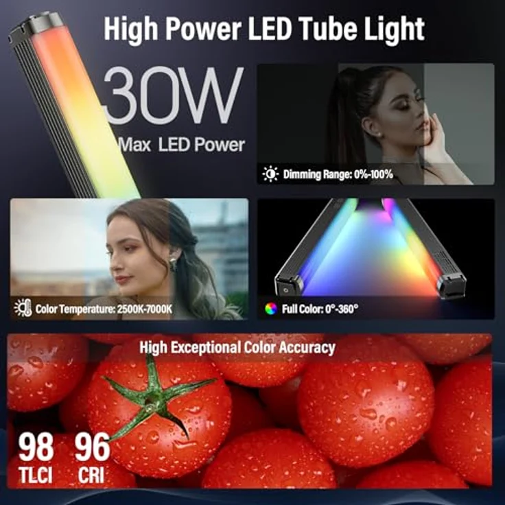 SIRUI T30 RGB LED Video Light Stick, 30W Tube Light, 2500K~7000K, 2580 Lux/0.5m (Black) - Hohe Leistung, 6 Pixel-Effekte, CCT/HSI-Modi – Bild 3