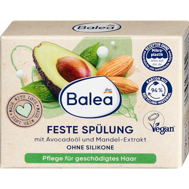 Balea Feste Spülung Avocadoöl 60 g - Vegan & ohne Silikone, mit Mandelmilch-Extract