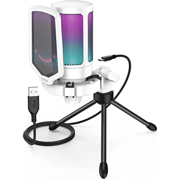 FIFINE Gaming Mikrofon PC, USB Microphone für PS4 PS5 Mac, mit Mikrofon Ständer, Stummschalttaste, Popfilter, Shock Mount, für Streaming Podcast Studio