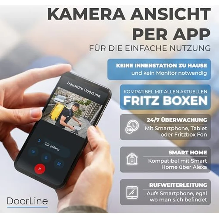 DOORLINE® Video Türklingel mit Kamera kabellos, kompatibel mit Fritz!Box, App-Steuerung, anthrazit, Made in Germany, Gegensprechanlage mit Türöffner – Bild 3