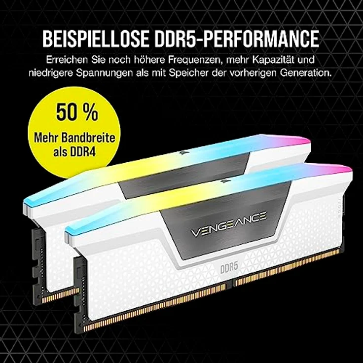 Corsair VENGEANCE RGB DDR5 RAM 32GB (2x16GB) 6400MHz CL36 Intel XMP iCUE Kompatibel Computer Speicher - Weiß (CMH32GX5M2B6400C36W) – Bild 3
