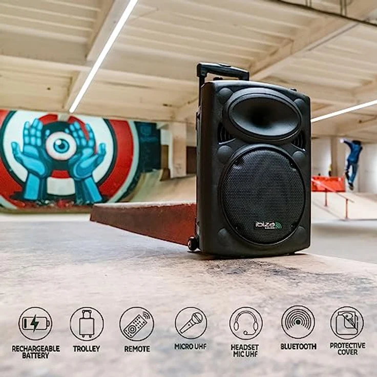 Ibiza Light & Sound PORT15UHF-BT Mobile Sound 15 Zoll, 800 W Beschallungsanlage-DJ Box mit Bluetooth, USB, Akku, 2x UHF Mikro und Radio – Bild 4