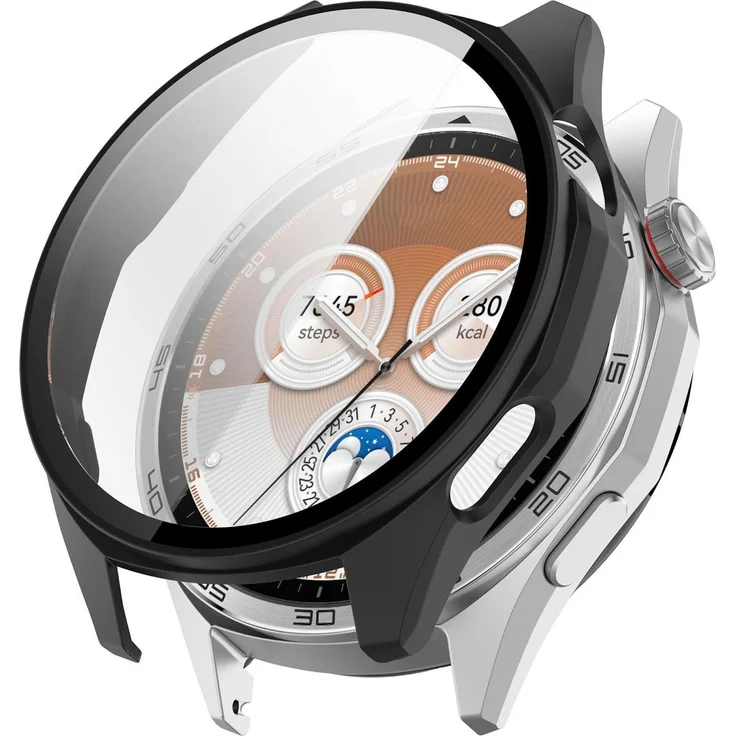 Wigento Schutzhülle für Huawei Watch GT 6 46mm, Kunststoff mit 9H Hart Glas, Matt Schwarz