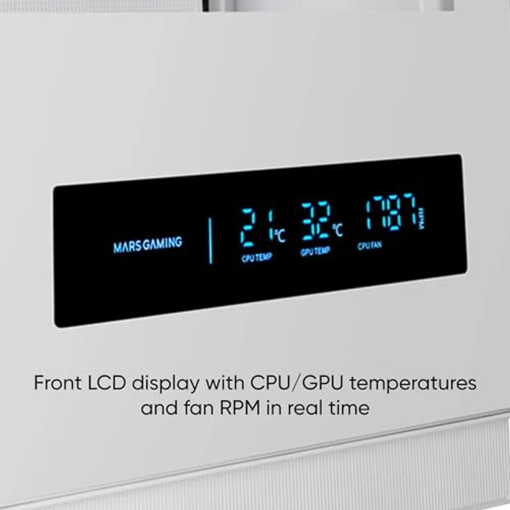 Mars Gaming MC-Pulsar ATX Gaming-Gehäuse mit LCD-Bildschirm, doppelt gehärtetem Glas, weiß – Bild 2