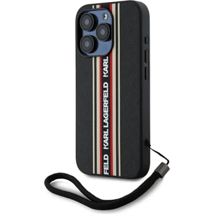 CG MOBILE Saffiano Athleisure Stripes Cord für iPhone 15 Pro Max, Hardcase aus TPU/PC/Öko-Leder, Schwarz – Bild 1