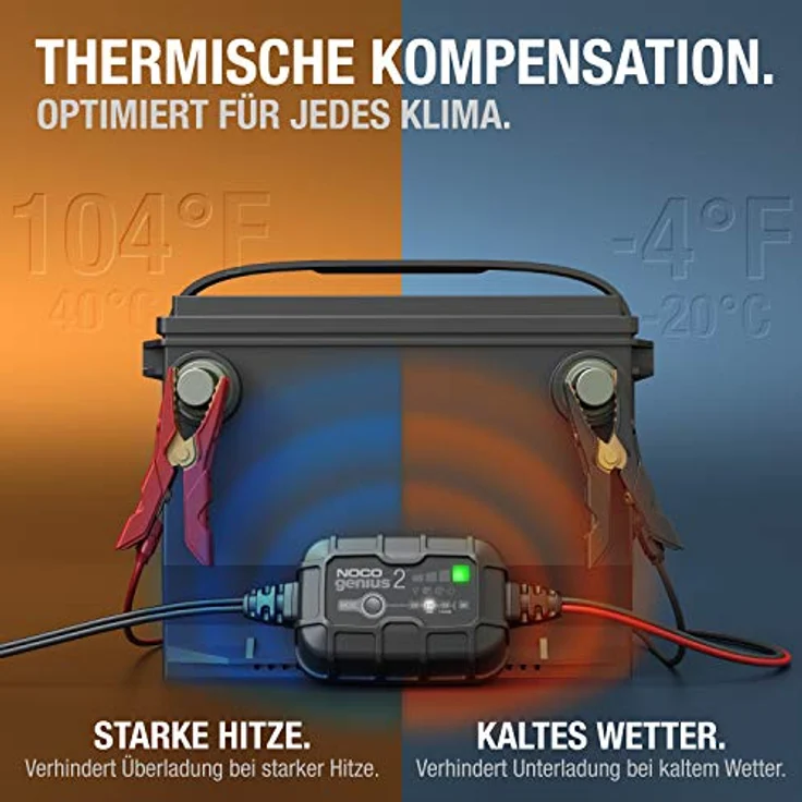NOCO GENIUS2EU 2A Kfz-Ladegerät 6V/12V, intelligentes Ladegerät für Blei- und Lithium-Batterien, kompakt und effizient – Bild 4