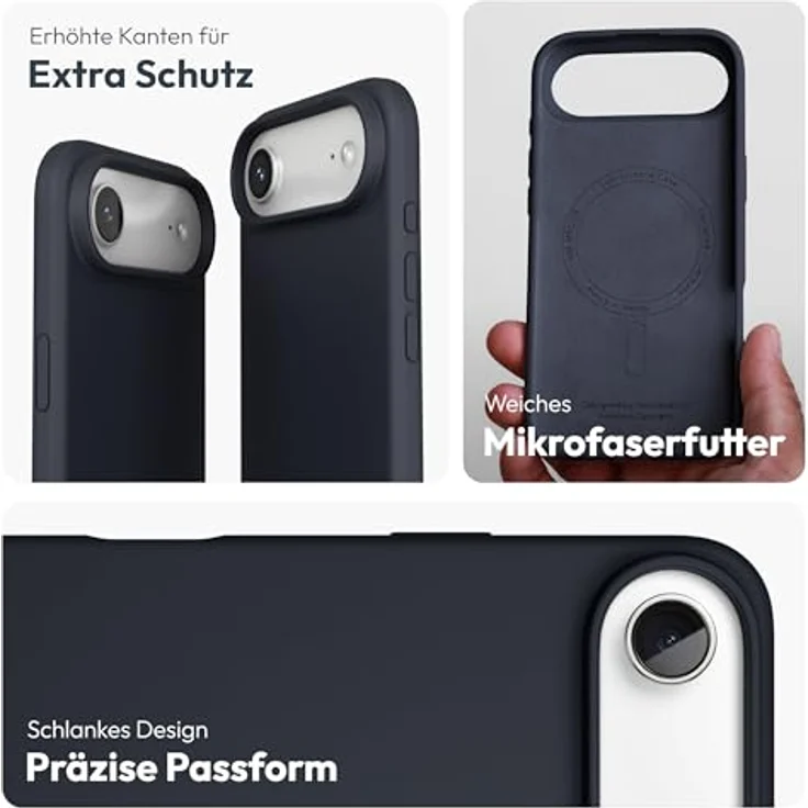 VONMÄHLEN Soft Silicone Case, Handyhülle aus recyceltem Material, kompatibel mit iPhone und MagSafe, mit Mikrofaserfutter und Kamera-Displayschutz, elegant schwarz – Bild 3