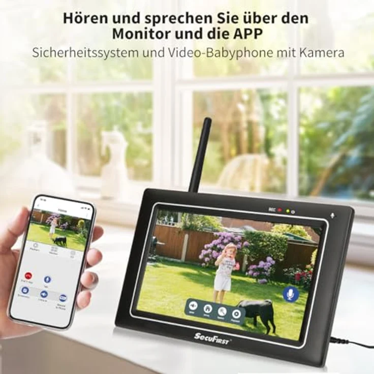 SecuFirst 2K Überwachungskamera Aussen mit Innen Monitor, 7" Sensorbildschirm NVR + 2X Outdoor Kamera Überwachung Babyphone Arbeiten ohne WLAN,AI Bewegungsmelder,64GB SD-Karte.Gegensprech, IP66 wetterfestes Metallgehäuse in Schwarz – Bild 5