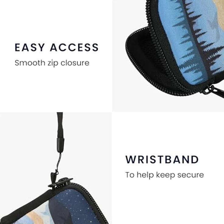 kwmobile In-Ear Kopfhörer Tasche, Neopren Cover Case im Design Sternenhimmel, wasserabweisend, Weiß/Hellbraun/Dunkelblau, kompatibel mit Airpods und weiteren Modellen – Bild 4