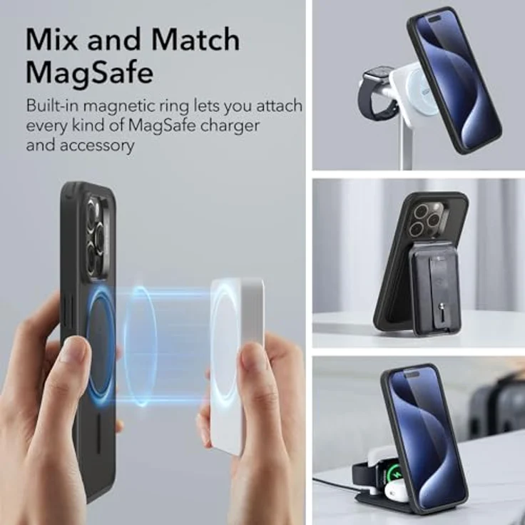 ESR iPhone 15 Pro Hülle, MagSafe kompatibel, Militärnorm Schutz, vergilbungsbeständig, Kratzfeste Rückseite, magnetisch, Mattschwarz – Bild 3