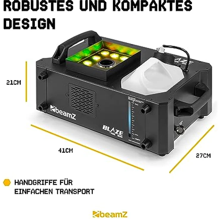 BeamZ Blaze800, Nebelmaschine mit 800 Watt, 12x 4-in-1 RGB-LEDs, LCD-Display und Timerfunktion, horizontal und vertikal verwendbar – Bild 6