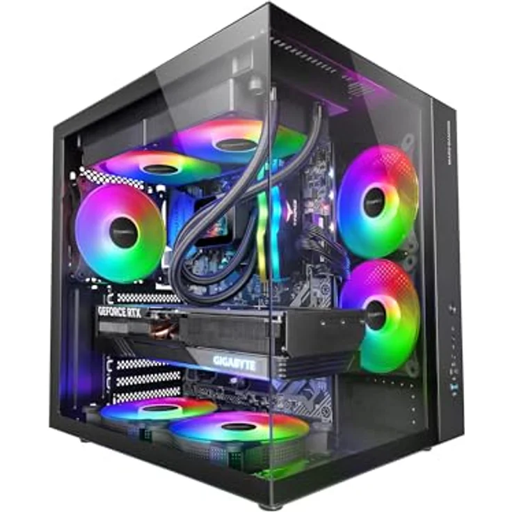 Mars Gaming MCV-ONE, ATX Gaming-Gehäuse mit durchgehendem gehärtetem Doppelglas, 12cm FRGB-Rücklüfter, Zwei-Kammer-Struktur, kompakter Mid-Tower, Wasserkühlung bis 240mm, Schwarz – Bild 1
