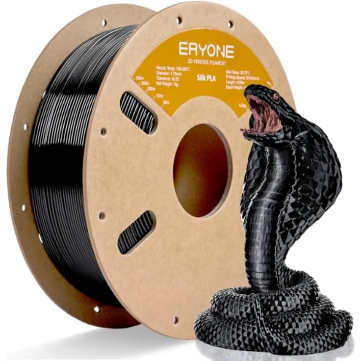 ERYONE Silk PLA Filament 1.75 mm, 3D Drucker Filament für glänzende Drucke, Schwarz, 1 kg/Spule – Bild 1