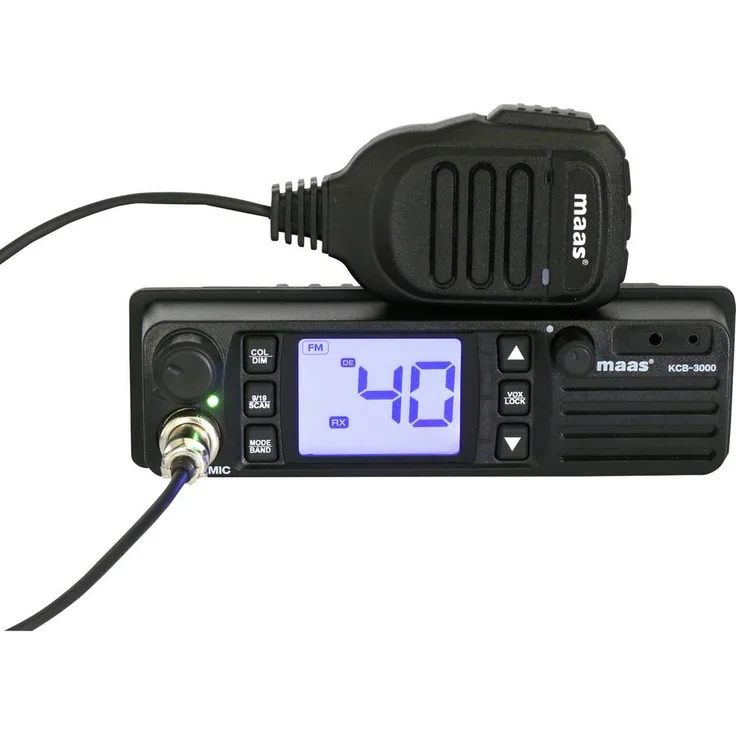 Maas Elektronik KCB-3000 3035 CB-Funkgerät, Multichannel mit 7-farbigem dimmbarem LC-Display, 12/24 Volt Stromversorgung, inkl. Vox-Mikrofon und Channel Scan Funktionen