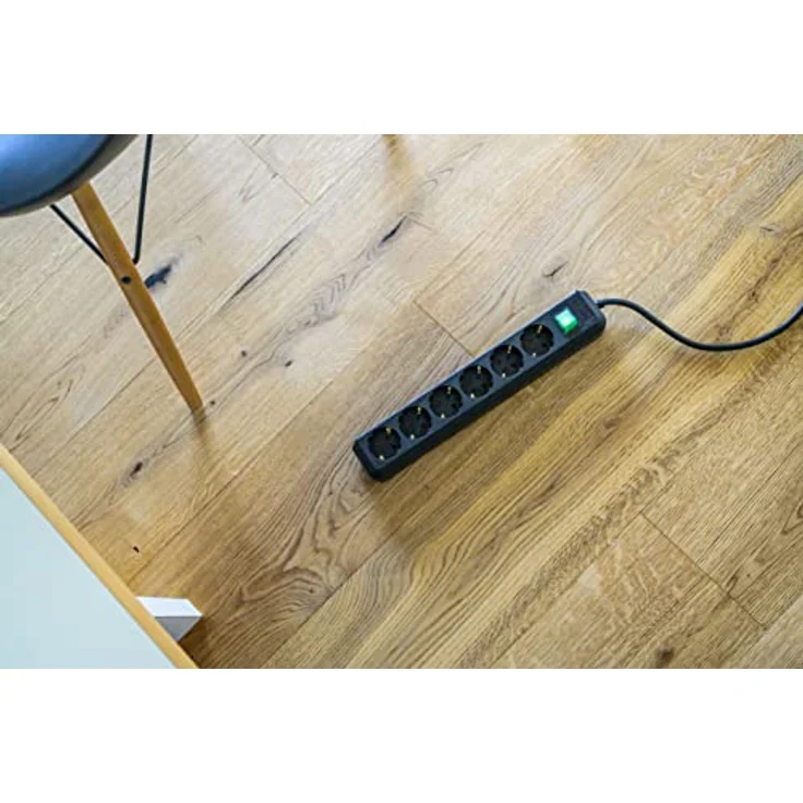 Brennenstuhl Eco-Line, Steckdosenleiste 6-fach (Steckerleiste mit erhöhtem Berührungsschutz, Schalter und 1,5m Kabel) schwarz – Bild 3