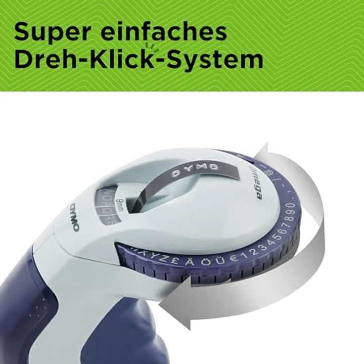 DYMO Beschriftungsgerät Omega, Prägegerät mit Drehregler, ergonomischem Soft-Touch-Griff und Standfunktion, schwarz – Bild 3