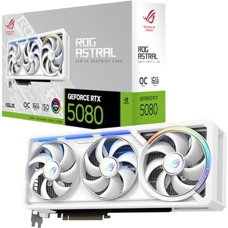 ASUS ROG Astral GeForce RTX 5080 OC Edition, 16GB GDDR7, Quad-Lüfter, PCIe 5.0, 3X DP 2.1b, 2X HDMI 2.1b, Weiß – Bild 1