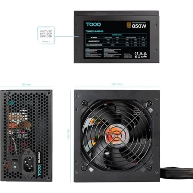 Tooq Technology TQHELIOS-850SP, 850 W PC-Netzteil mit 80 PLUS Bronze-Zertifizierung, Schwarz – Bild 4