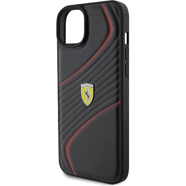 Ferrari FEHCP15MPTWK iPhone 15 Plus 6.7", schwarze Hardcase Hülle aus Rindsleder mit Twist Metal Logo, stoßfest und kratzsicher – Bild 5