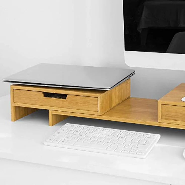 BBF04-N Design Monitorerhöhung für 2 Monitore Monitorständer Schreibtischaufsatz mit 2 Schubladen breitenverstellbar - Sobuy – Bild 10