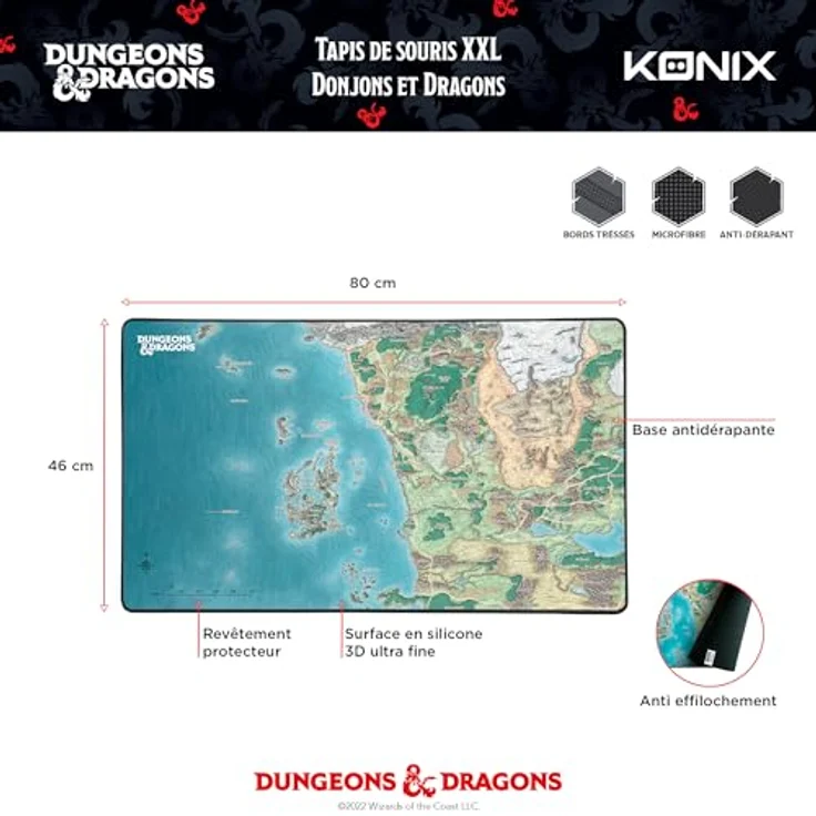 Konix Dungeons & Dragons Gaming-Mauspad XXL 80 x 46 cm, rutschfeste Unterlage mit Motiv Karte von Faerûn, langlebig und transportabel – Bild 4