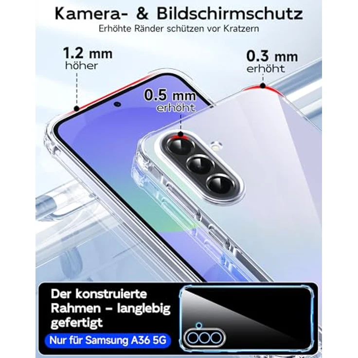 LeYi Hülle für Samsung Galaxy A36 5G, Transparent TPU Silikon Schutzhülle mit 2 Schutzfolien, Stoßfest und Kameraschutz, Crystal Clear Design – Bild 3