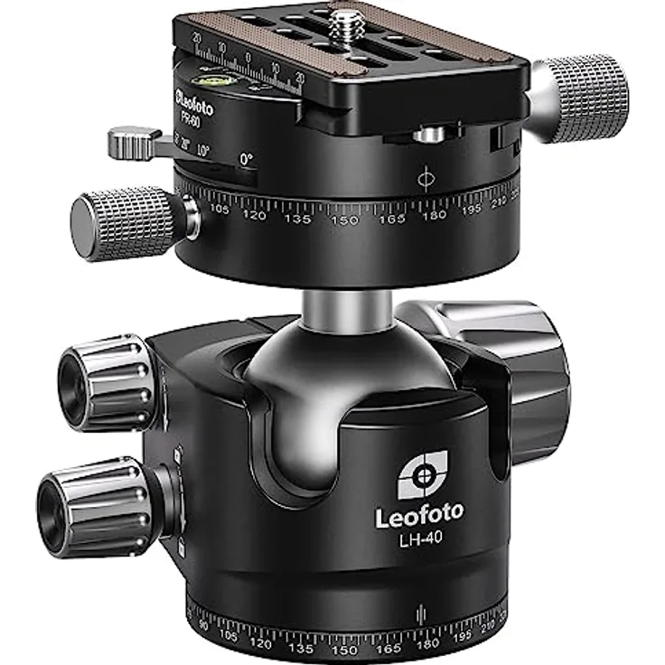 LEOFOTO Stativ-Kugelkopf LH-40PR mit Doppelpanoramateller, Rastfunktion und 20 kg Tragfähigkeit
