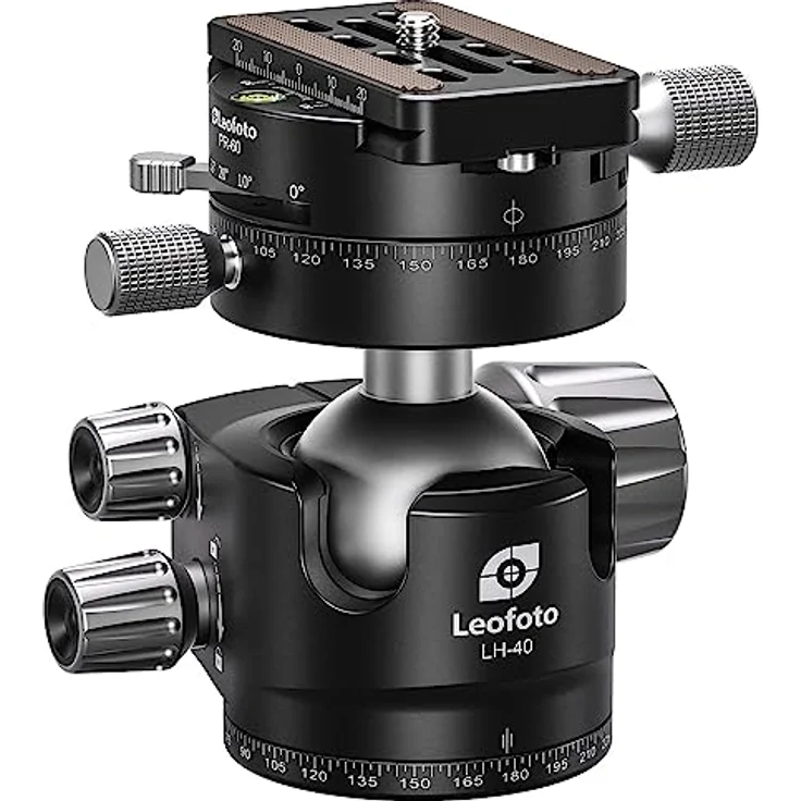 LEOFOTO Stativ-Kugelkopf LH-40PR mit Doppelpanoramateller, Rastfunktion und 20 kg Tragfähigkeit – Bild 1