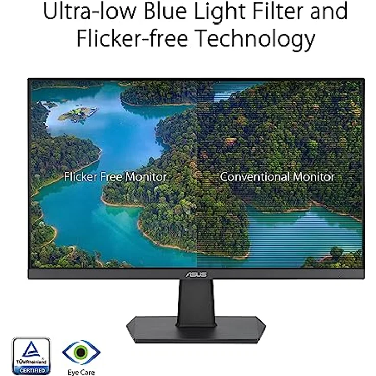 ASUS Eye Care VA24EHF - 24 Zoll Full HD Monitor - Rahmenlos, Flicker-Free, Blaulichtfilter, Adaptive-Sync - 1ms MPRT, 100 Hz, 16:9 IPS Panel, 1920x1080 - HDMI, Schwarz – Bild 4