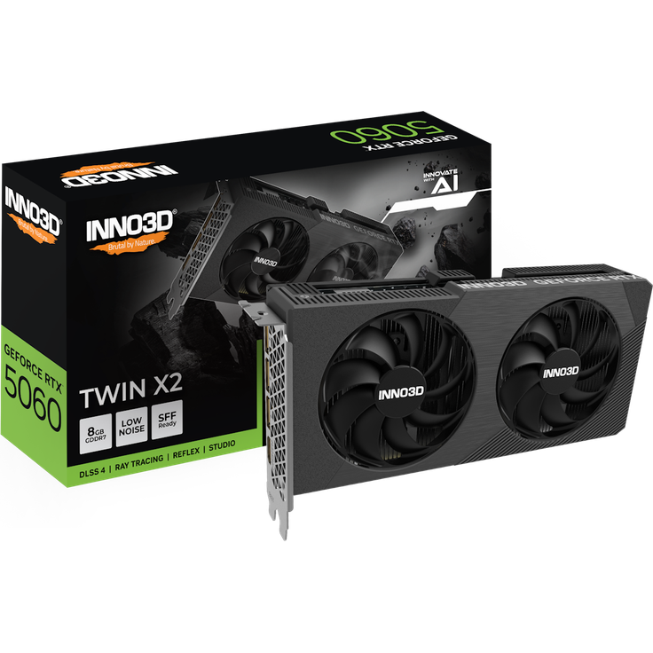 INNO3D GeForce RTX 5060 Twin X2 V2 Grafikkarte - 8GB GDDR7, 2280 MHz Chiptakt, HDMI, 3x DisplayPort