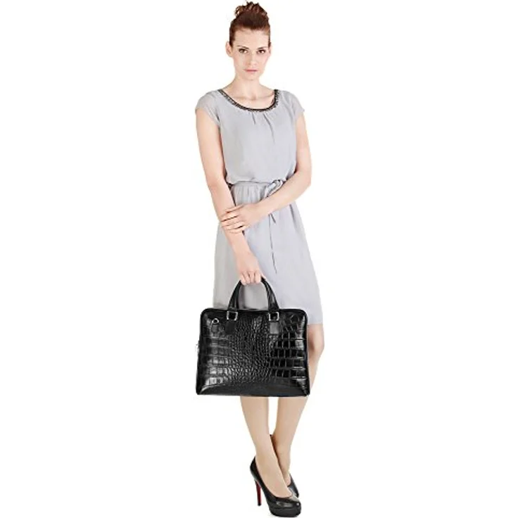 Cluty Aktentasche, echt Leder, Made in Italy, Croco-Prägung, schwarz – Bild 2