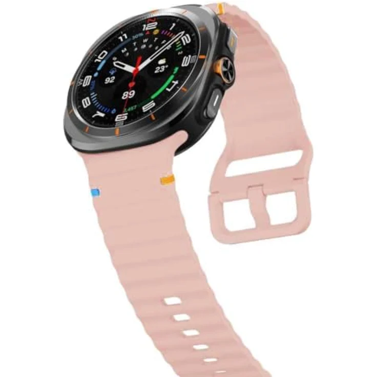 Wigento Silikon Smartwatch-Armband für Samsung Galaxy Watch 9 / 8 / 8 Classic, L, rosa, mit Wellenstruktur und Schnellverschluss – Bild 4