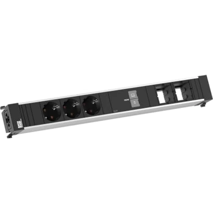 Bachmann CONFERENCEF XL 3xCEE7/3 Einbau-Tischsteckdosenleiste mit 1xUSB C/C 100W und 2xCustom Module, Schwarz, 444mm – Bild 1