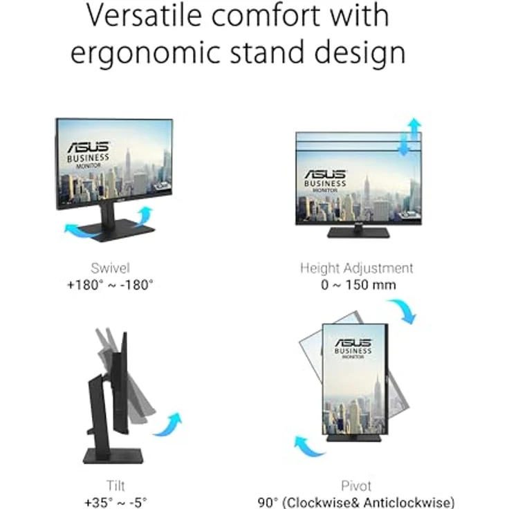 ASUS Business VA27ACFSN - 27 WQHD Monitor - Rahmenlos, ergonomisch, Flicker-Free, Blaulichtfilter, Adaptive-Sync - 100 Hz, 16:9 IPS Panel, 2560x1440 - RJ45, USB-C mit 90W, USB-Hub, DP, HDMI, Speaker – Bild 5